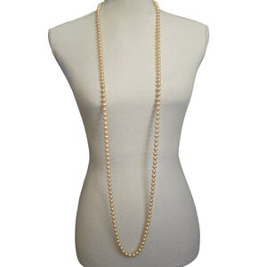 Vintage Necklace Flapper Style Imitation Pearl Cream 8mm Bead 54" SKU 2811